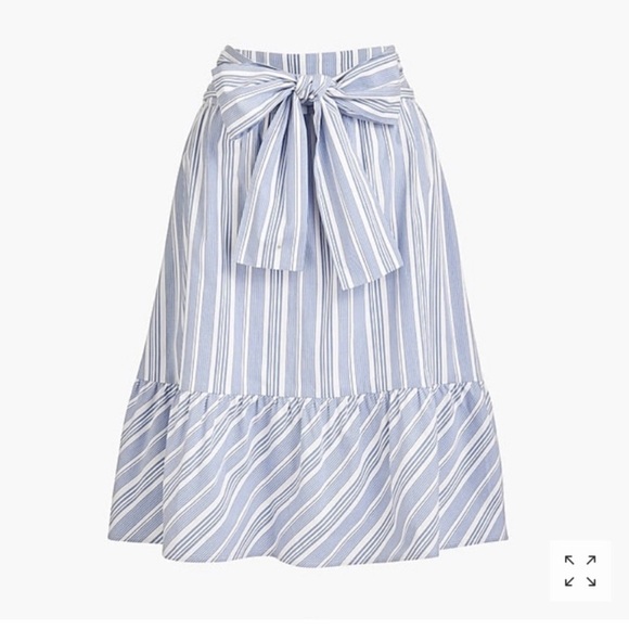 J. Crew Dresses & Skirts - J. by J. Crew Blue/White Striped Midi Length Skirt Ruffled Hem Bow Size 4
